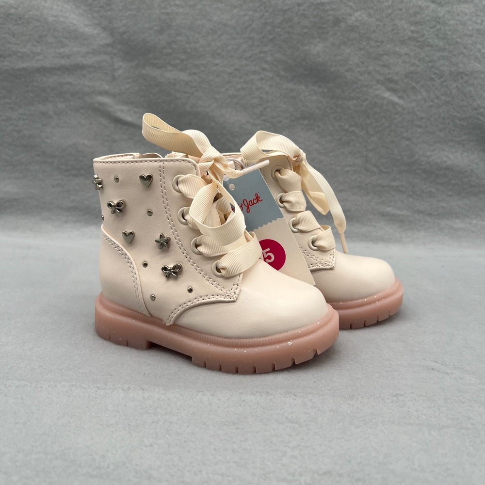 Cat & Jack Toddler Girl Amaya Studded Combat Boots Ribbon Laces Size 5 Pink Sole